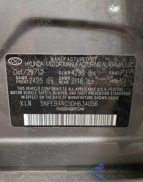 2013 Hyundai Sonata Gls из США, поврежденный, VIN 5NPEB4AC5DH634056